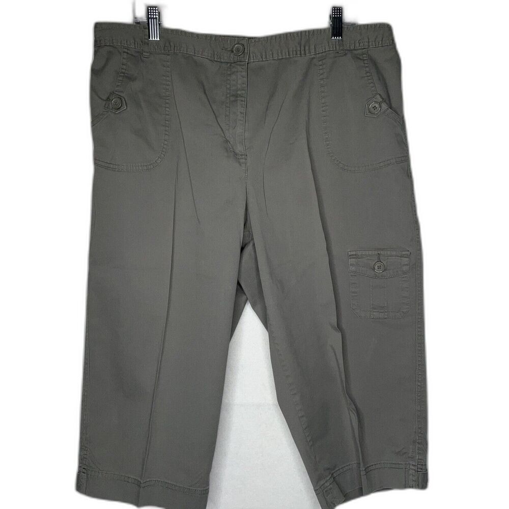 Karen Scott Womens Capri Khaki Pants Size 18 Partial Elastic Waist Gray Hiking